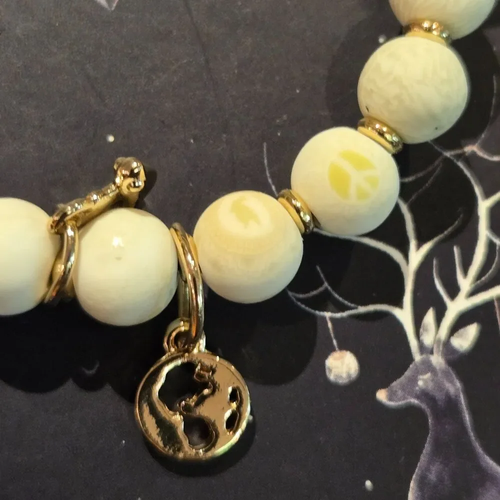 New Jilzarah Clay Beaded Bracelet Peace‎ on Earth Charms Dove Globe Winter Gold